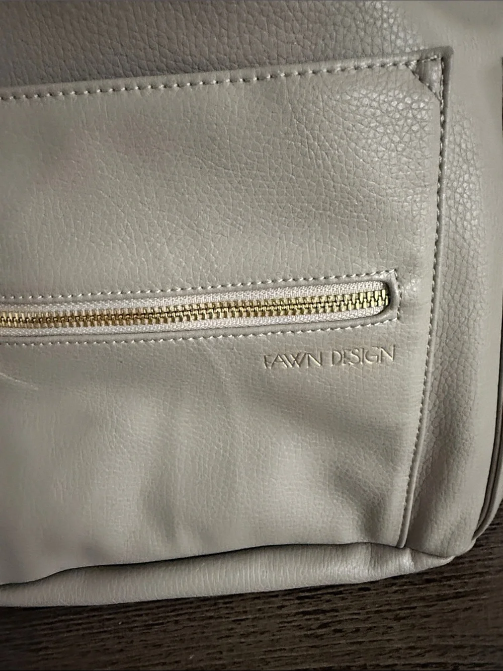 Fawn Design Light Gray Convertible Baby Bag Backpack with Gold Hardware